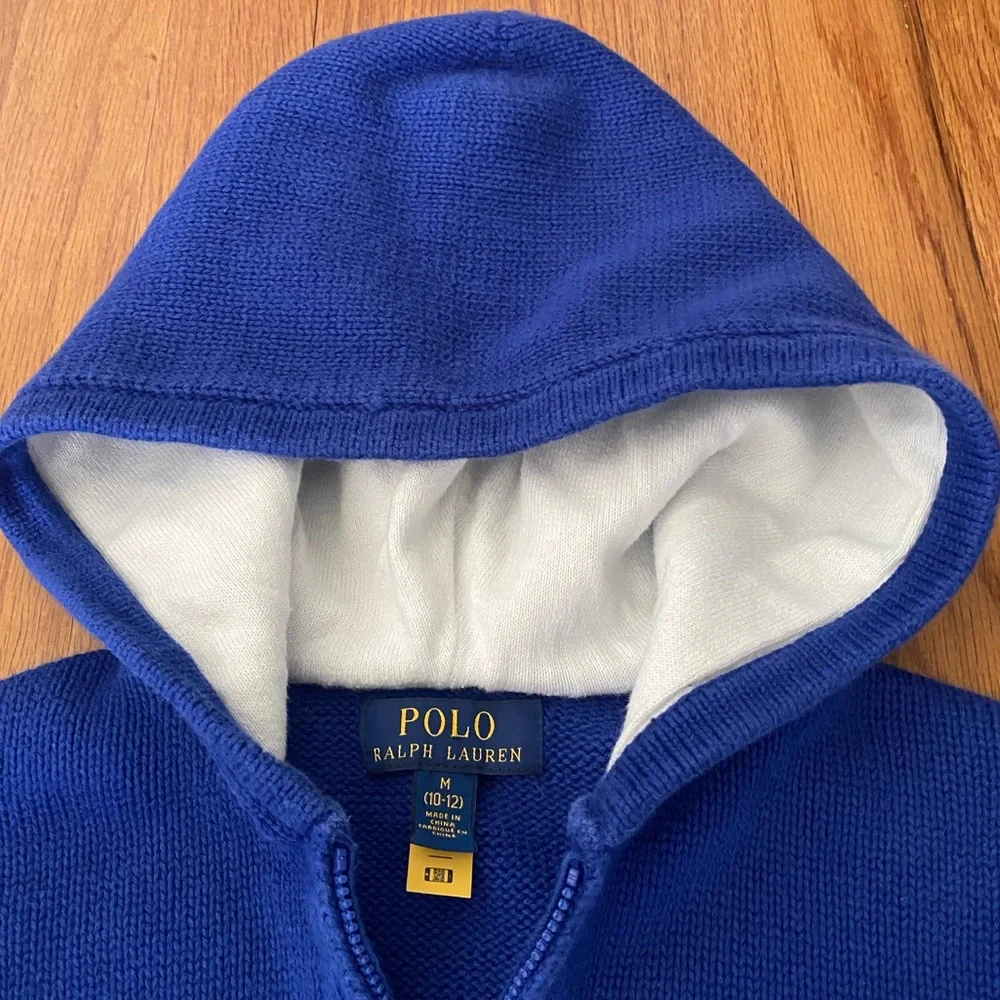Polo by Ralph Lauren Royal Blue Knit Cotton Zip Sweater with White Accents